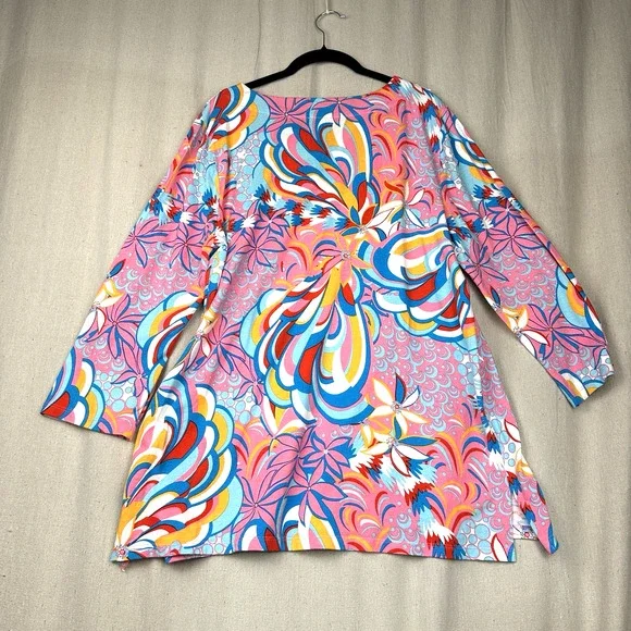 TALBOTS | Women's Large Tunic Top Multicolor Lace Preppy 3/4 Sleeve Boho Beach - Picture 3 of 8